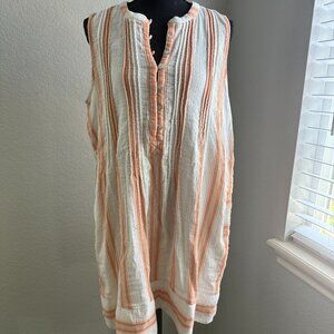 Faherty Isha Dress, Size M, Orange and White Stripes, has pockets
